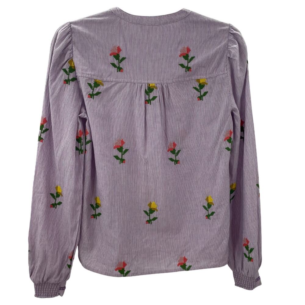 Boden Embroidered Trim Interest Top Purple Stripe Embroidery 4 - Picture 12 of 12